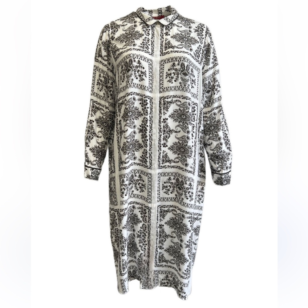 Marina Rinaldi Sport Ratillo Cream, Brown & Black Button Up MIDI Shirt Dress, L